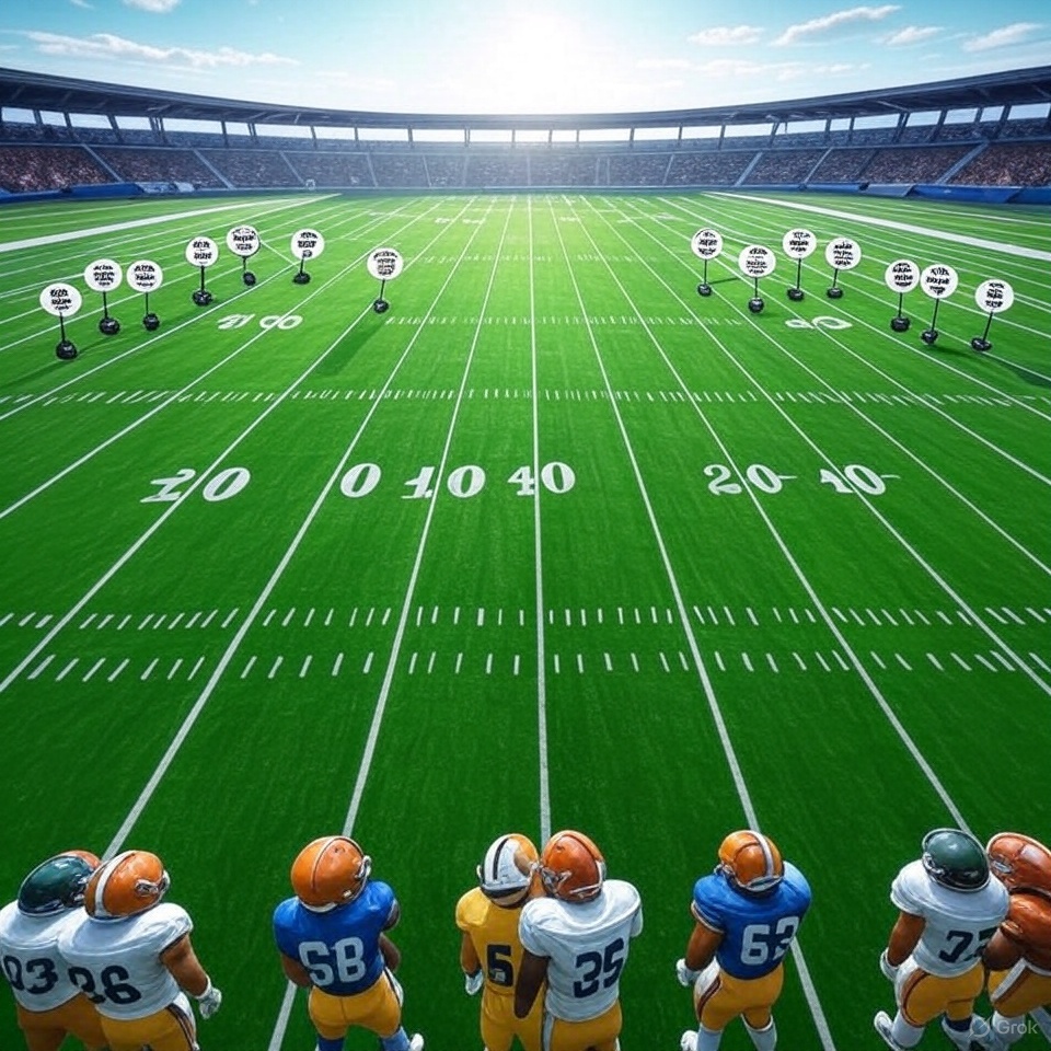 “Infographic of American football player positions on the field, explaining American football rules for beginners.”