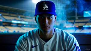 Shohei Ohtani benched in World Series Game 1 dugout shadows, dramatic lighting